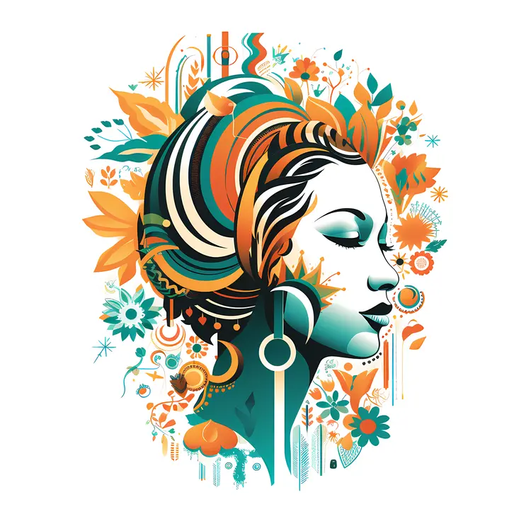 Colorful Floral Woman's Profile
