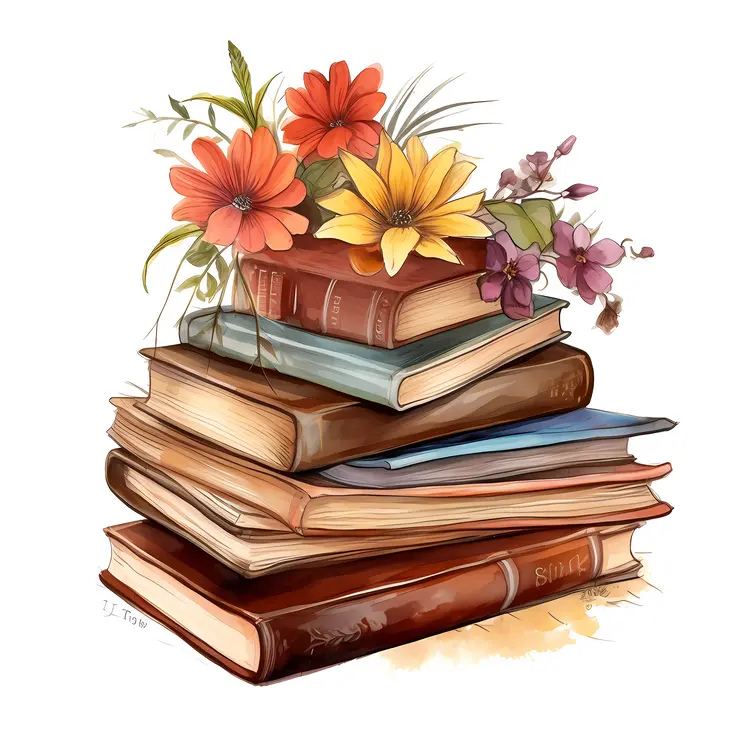 Stack of Books with Flowers
