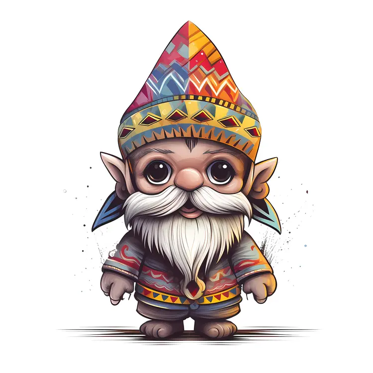 Cute Gnome with Colorful Hat and Beard