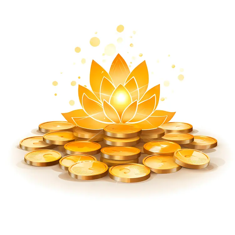 Golden Lotus on a Pile of Gold Coins