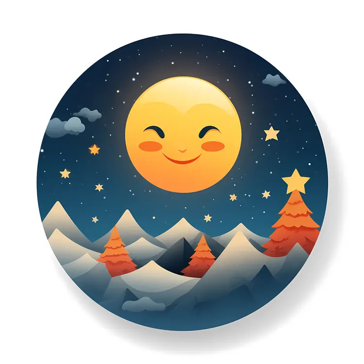 Smiling Moon in Night Sky with Stars