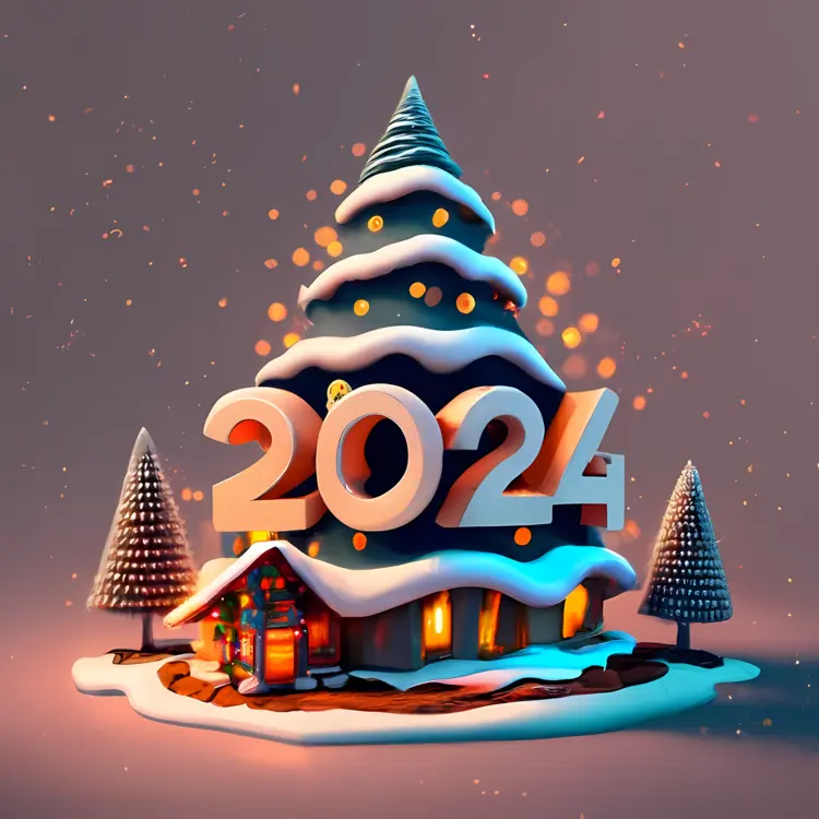Snowy Christmas Tree with 2024