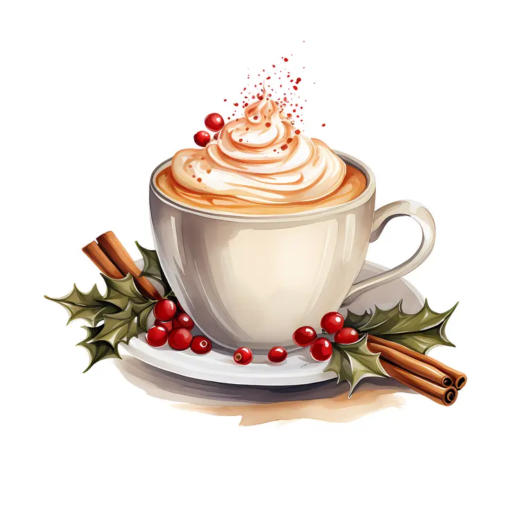 Holiday Hot Drink with Whipped Cream and Spices