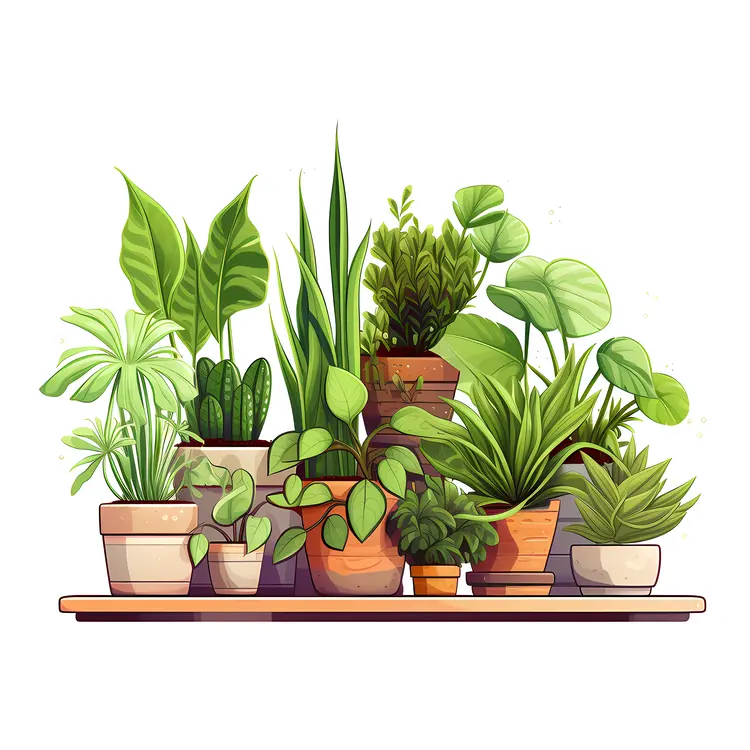 Variety of Potted Plants on Shelf