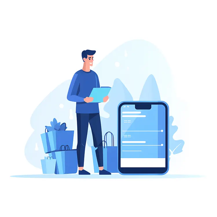 Man Shopping Online with Mobile App