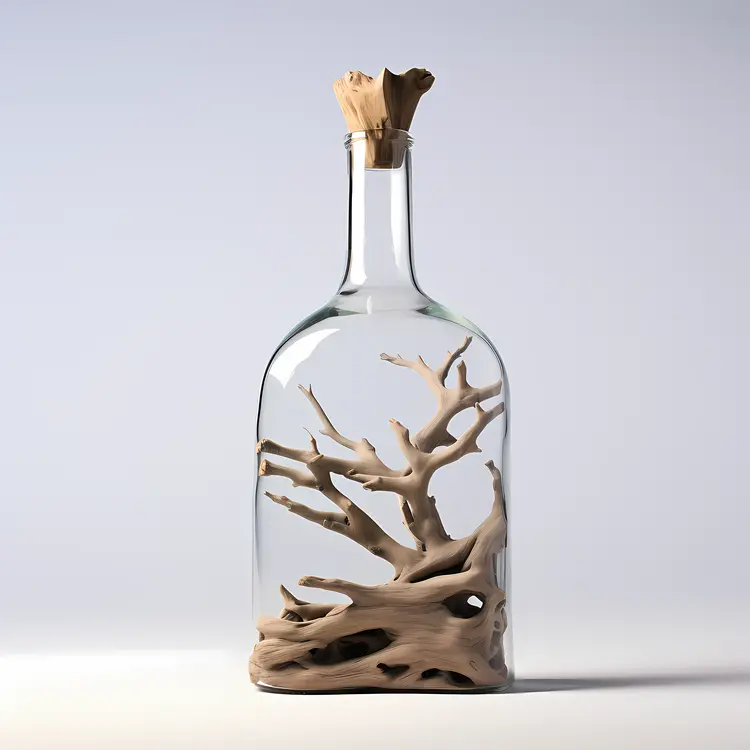 Artistic Glass Bottle with Driftwood
