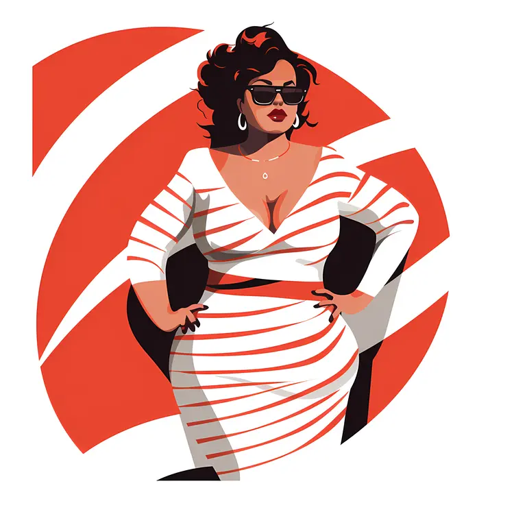 Woman in Striped Dress with Sunglasses
