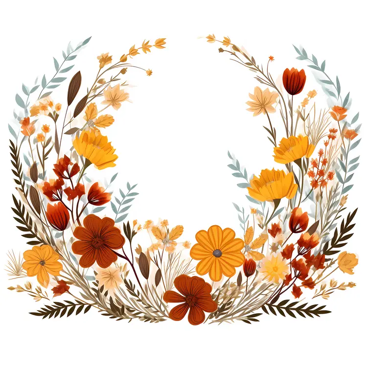 Autumn Floral Wreath with Leaves and Flowers