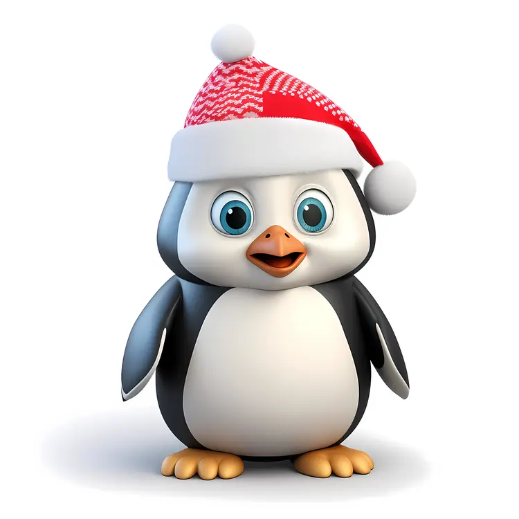 Cute Penguin with Red Santa Hat