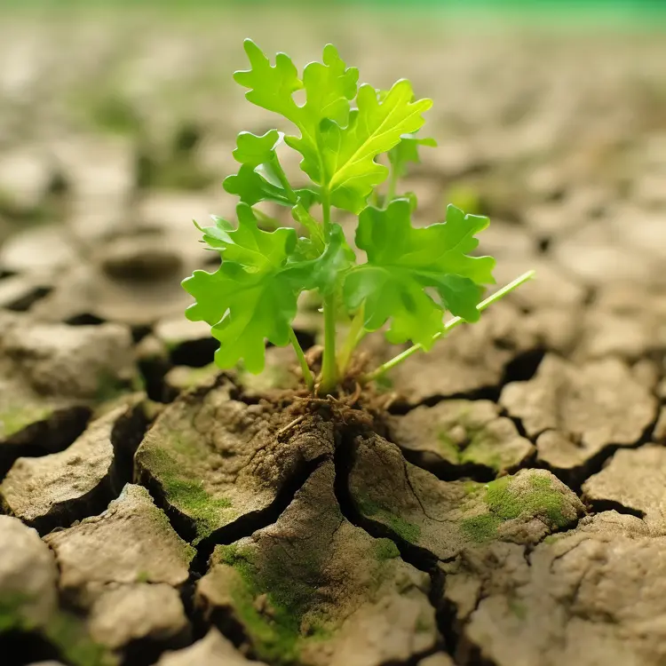 Green Seedling Growing in Dry Soil