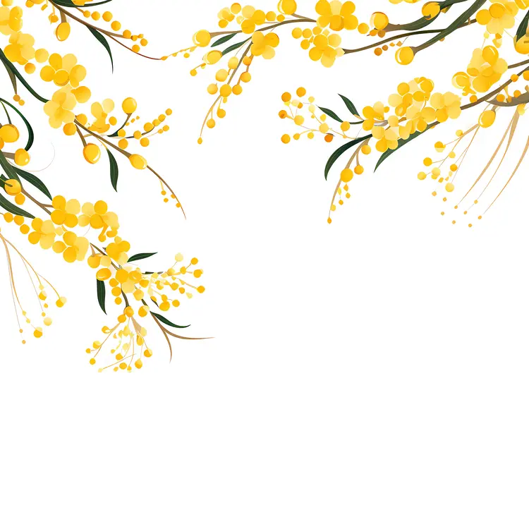 Yellow Flowers and Green Leaves Watercolor Floral Border