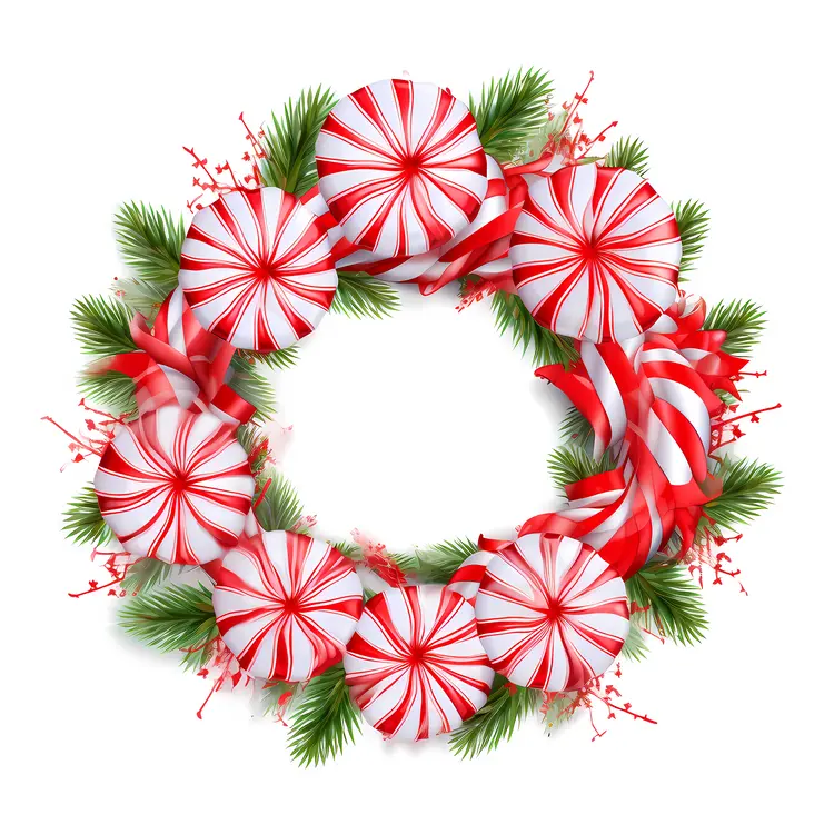 Peppermint Wreath with Pine and Red Berries