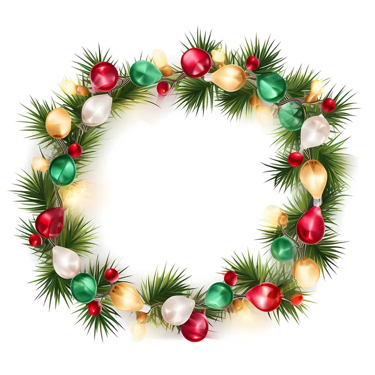 Christmas Wreath with Pine and Ornaments