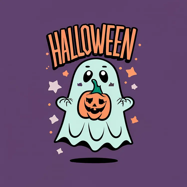 Cute Halloween Ghost with Pumpkin