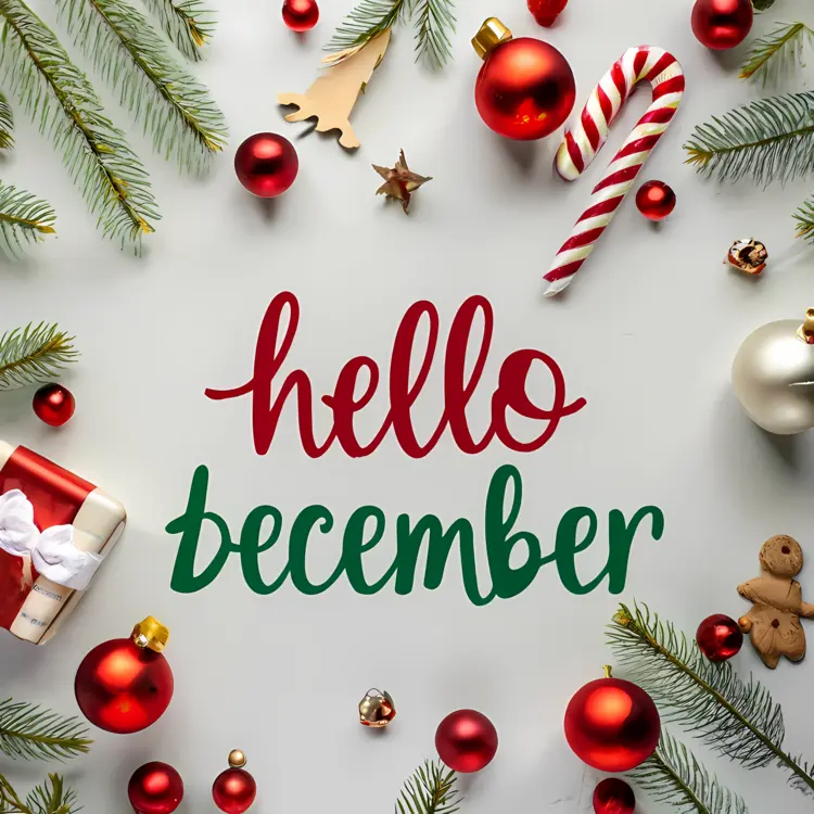 Festive Ornaments with Hello December Greeting