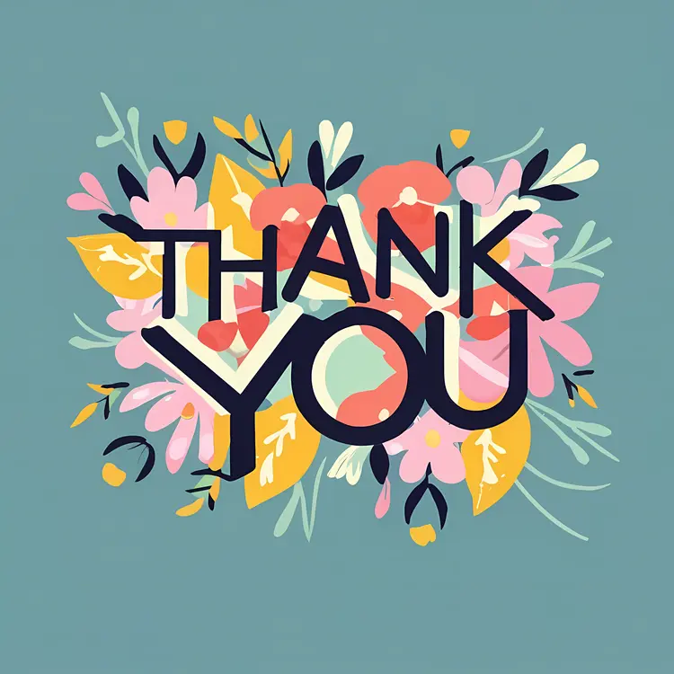 Thank You Text with Colorful Flowers