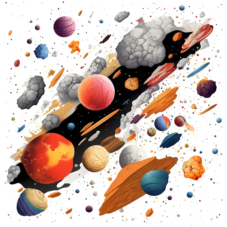 Colorful Planets and Asteroids in Space