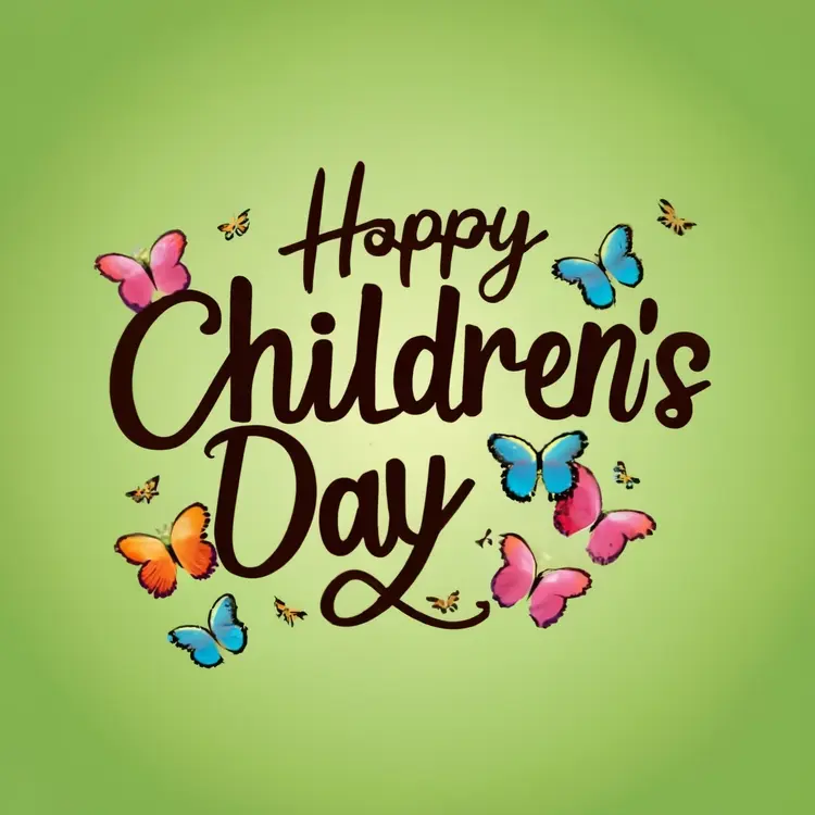 Happy Children's Day Text with Butterflies