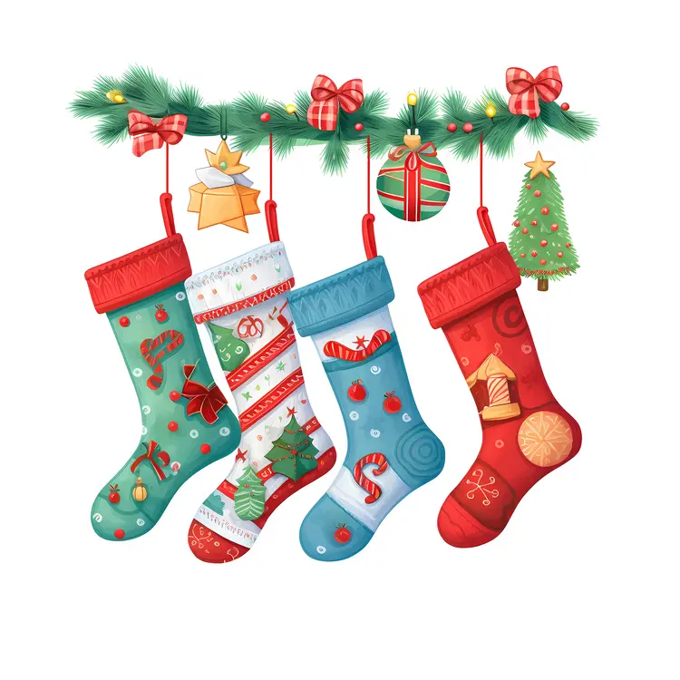 Colorful Christmas Stockings with Ornaments