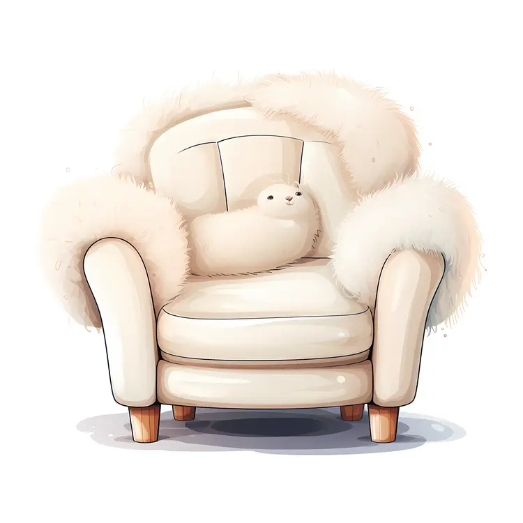 Furry Armchair with Pillow and Fur Accents