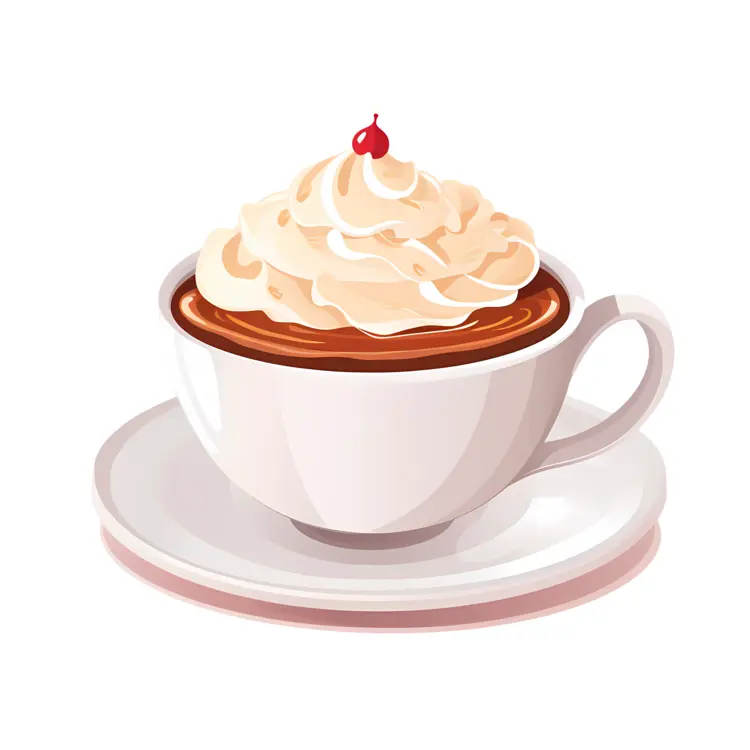 Coffee with whipped cream and cherry on saucer