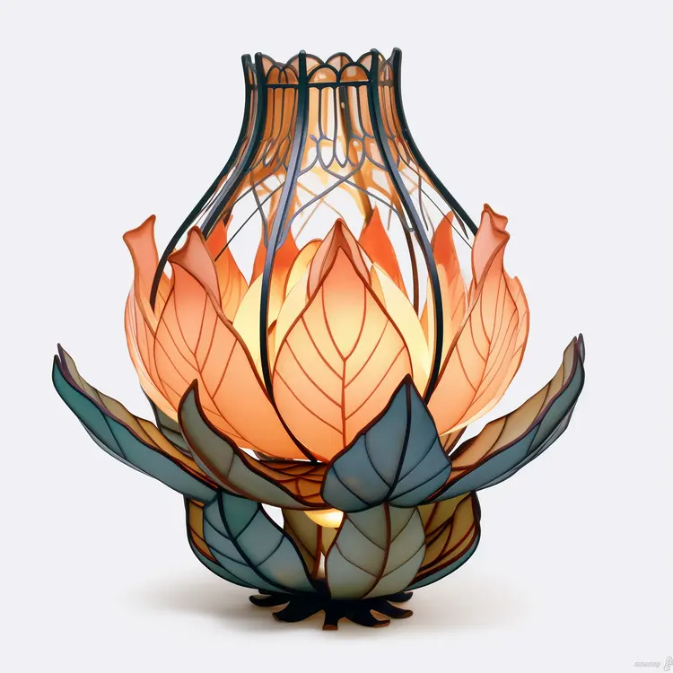 Beautiful Stained Glass Lotus Lamp