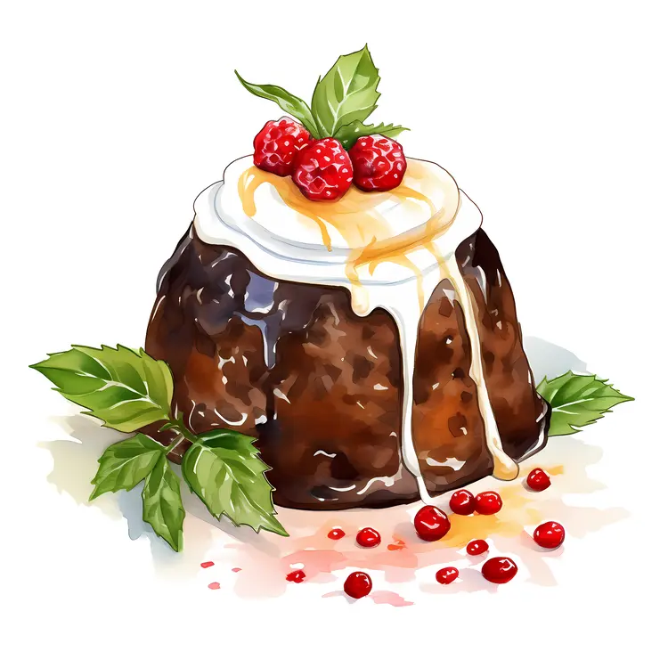 Festive Christmas Pudding with Icing and Berries