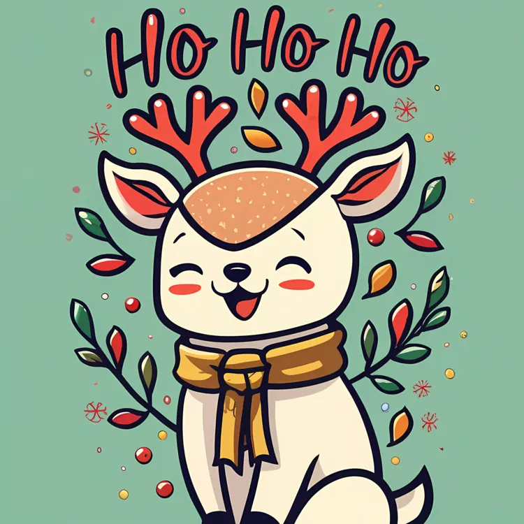 Cute Reindeer with Antlers and Scarf