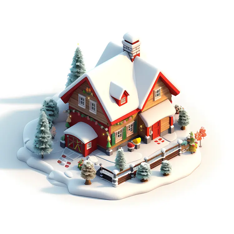 Snowy house with Christmas decorations