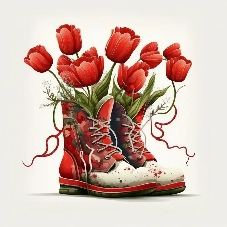Artistic Boots with Red Tulips