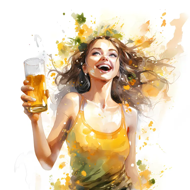 Happy Woman Holding Beer
