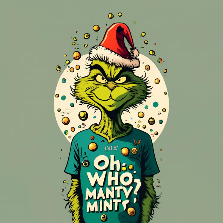 Grumpy Green Character with Santa Hat