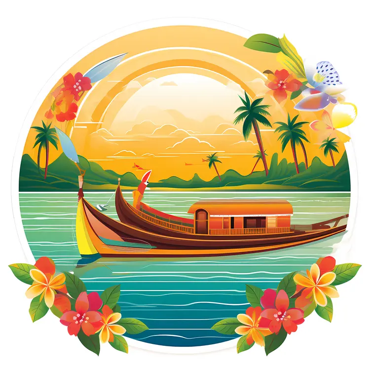 Boat on a Tropical River at Sunset