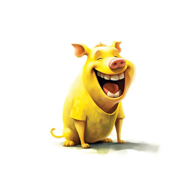 Laughing Pig in Yellow Shirt
