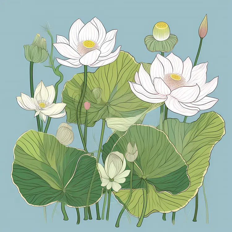 Beautiful Lotus Flowers Illustration