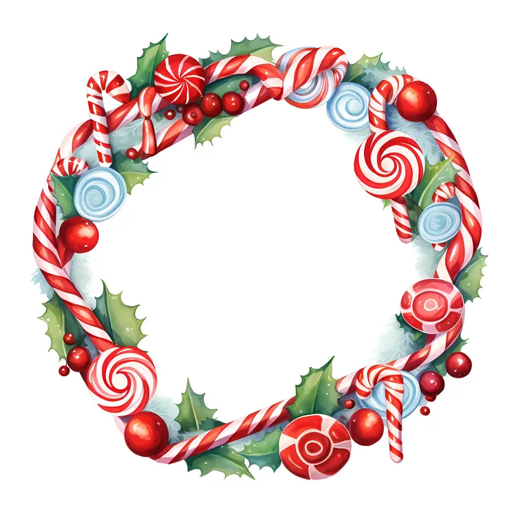 Candy and Green Leaves Christmas Wreath