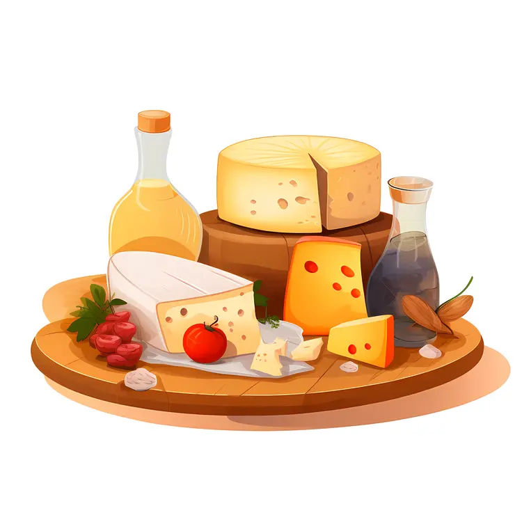 Cheese Platter with Wine and Fruits