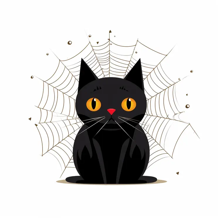 Black Cat with Spider Web for Halloween