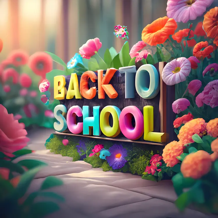 Back to School Text in a Flower Garden