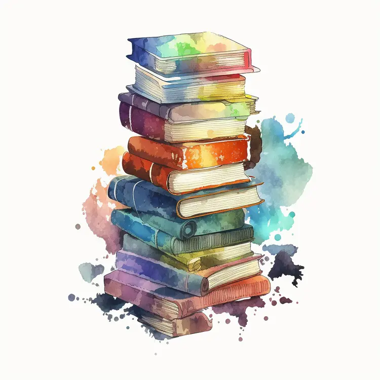 Colorful Stack of Books in Watercolor Style