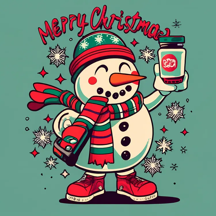 Merry Christmas Snowman with Drink