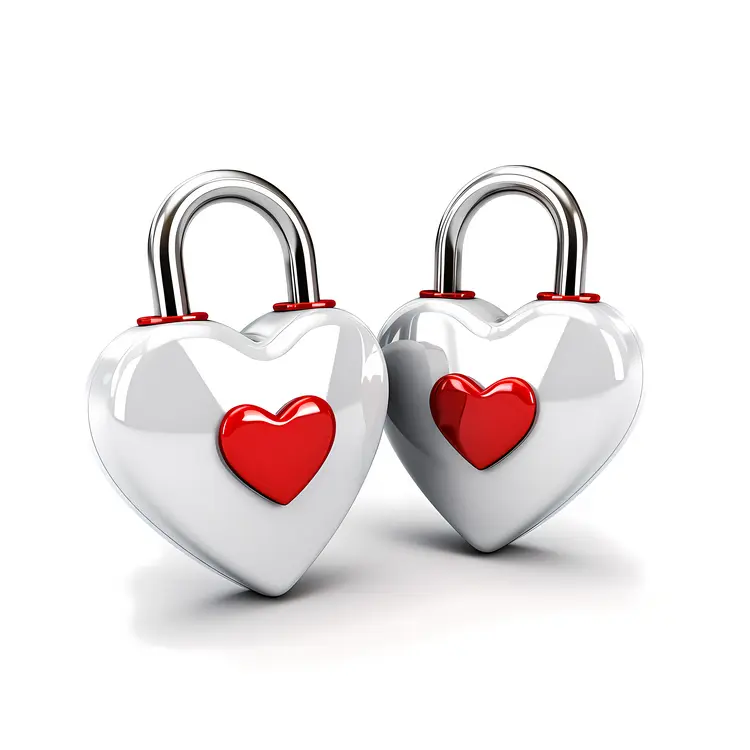 White Heart-shaped Padlocks with Red Heart Keyholes