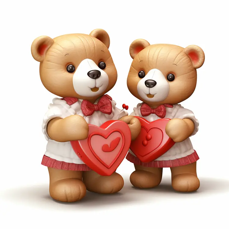 Cute Teddy Bears with Hearts for Valentine's Day