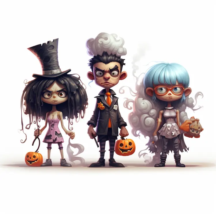 Halloween Kids in Costumes with Pumpkins