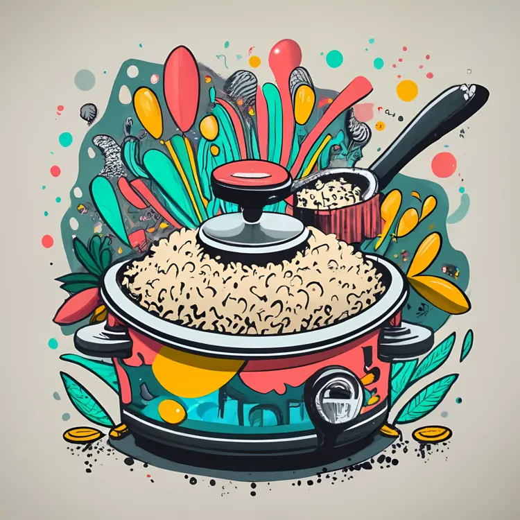 Colorful Rice Cooker with Rice Illustration