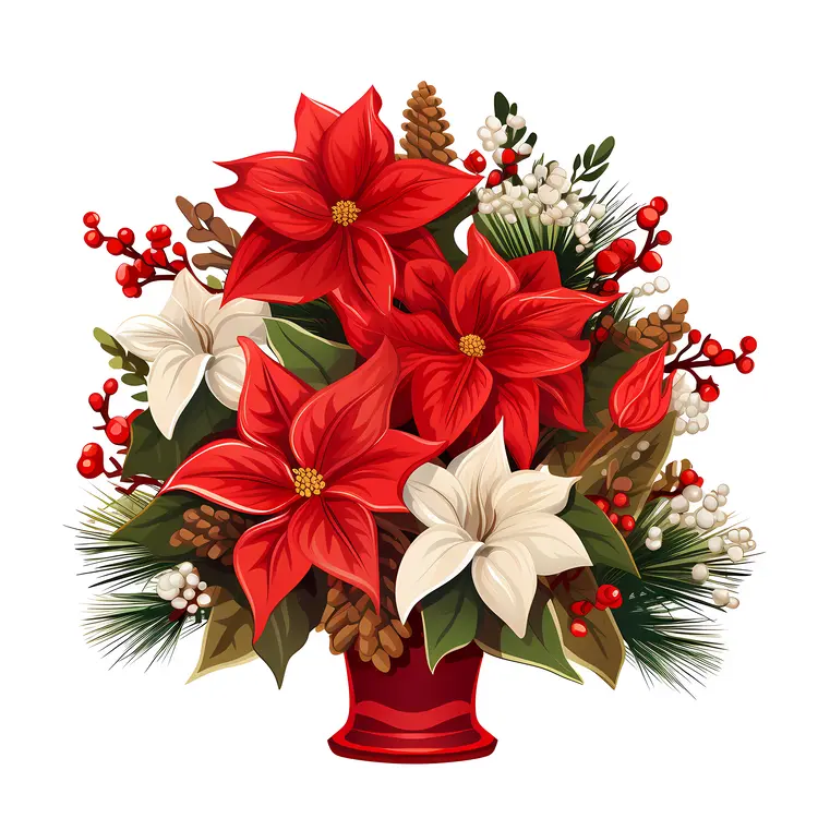 Red and White Flowers in a Festive Floral Arrangement