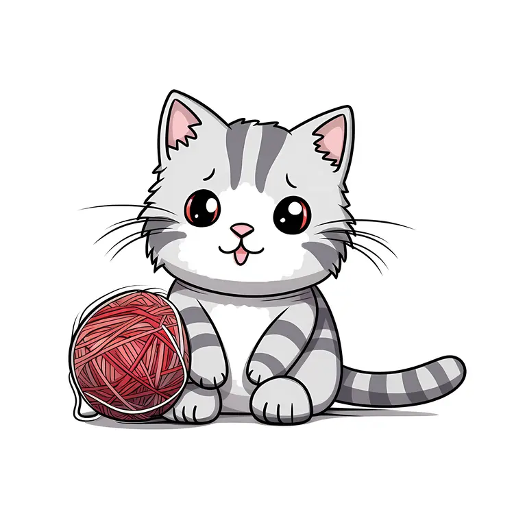 Cute Cat with Yarn Ball