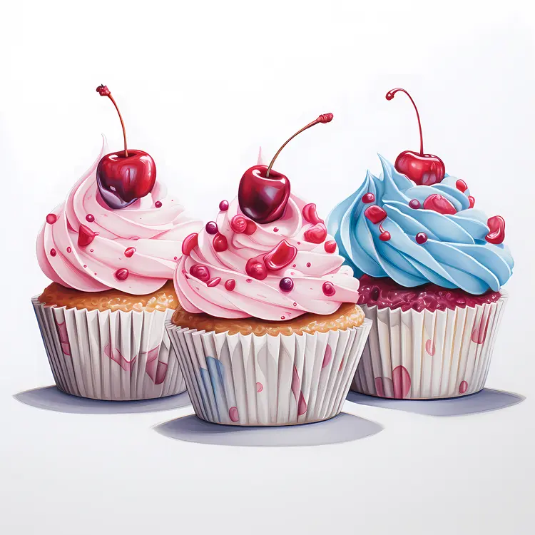 Cherry-Topped Cupcakes with Colorful Frosting