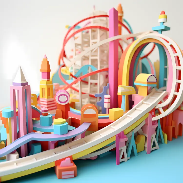 Colorful Roller Coaster in a Fantasy World