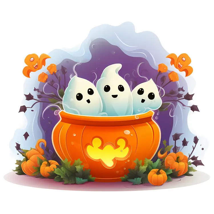 Cute Ghosts in Pumpkin for Halloween